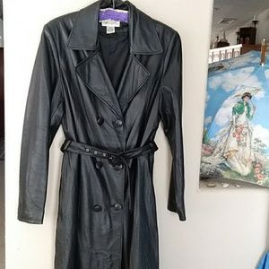 Black Leather Ankle Length Coat Lined